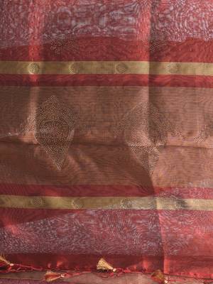 dark red tissue saree with stone detailing 4