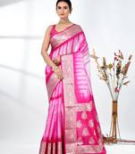 pink & white silk blend tie & dye saree with intricate border