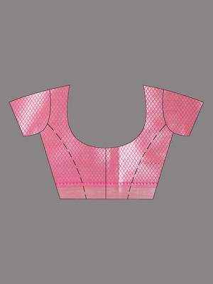 pink & white silk blend tie & dye saree with intricate border 4