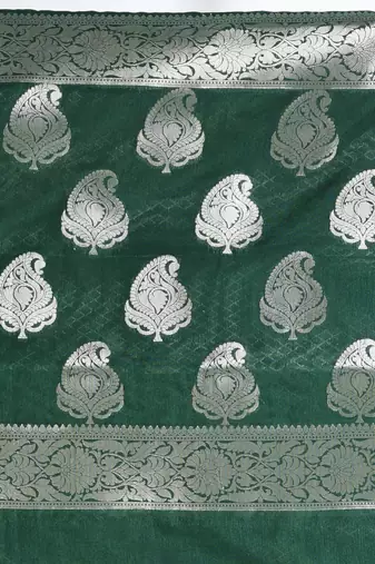 green & white silk blend tie & dye saree with intricate border