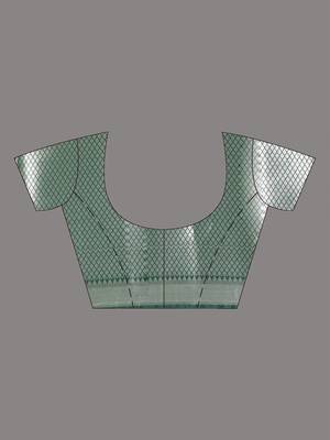 green & white silk blend tie & dye saree with intricate border 5