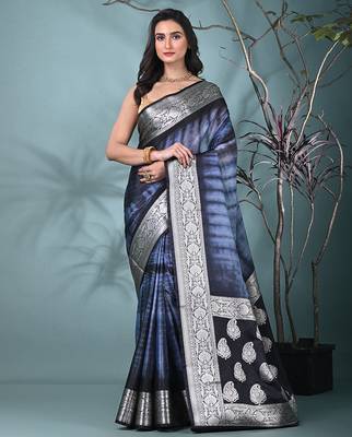 black & grey silk blend tie & dye saree with intricate border 1