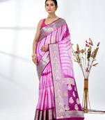 purple & white silk blend tie & dye saree with intricate border