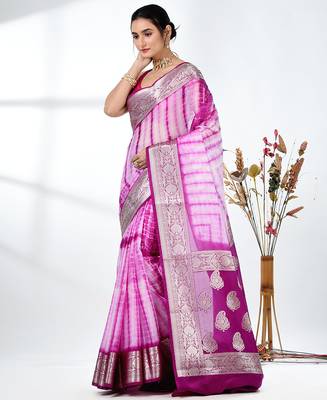 purple & white silk blend tie & dye saree with intricate border 2