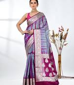 grey & magenta silk blend tie & dye saree with intricate border