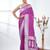 purple georgette saree with silver border and detailing