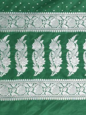 green georgette saree with silver border and detailing 4