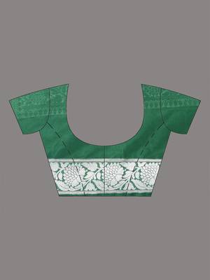 green georgette saree with silver border and detailing 5