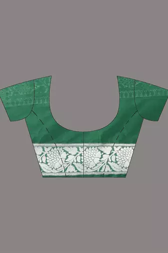 green georgette saree with silver border and detailing