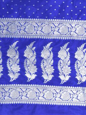 blue georgette saree with silver border and detailing 4