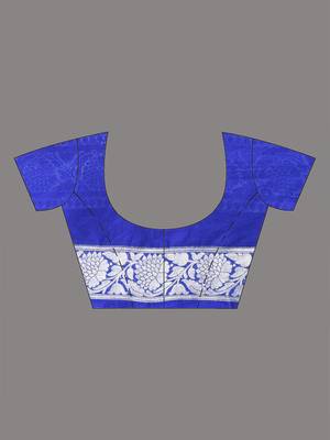 blue georgette saree with silver border and detailing 5