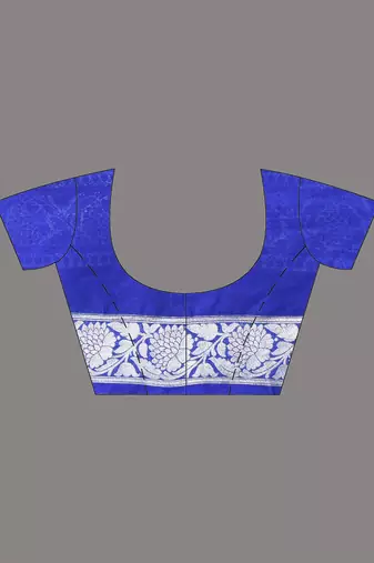 blue georgette saree with silver border and detailing