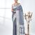 grey georgette saree with silver border and detailing