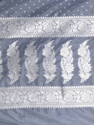 grey georgette saree with silver border and detailing 4
