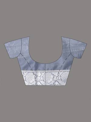 grey georgette saree with silver border and detailing 5