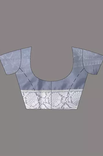 grey georgette saree with silver border and detailing