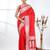 red georgette saree with silver border and detailing