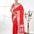 red georgette saree with silver border and detailing