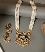 Gold plated kundan green stones necklace set