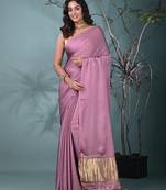 mauve modal silk blend saree with golden border and tassels