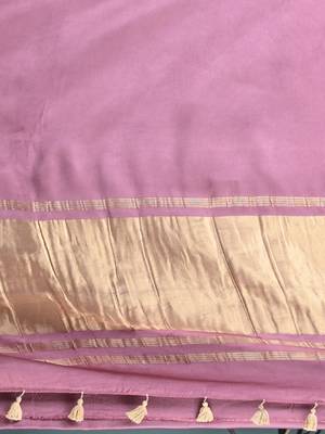 mauve modal silk blend saree with golden border and tassels 4