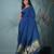 cobalt blue modal silk blend saree with golden border and tassels