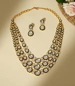 Gold plated kundan green enamel necklace set
