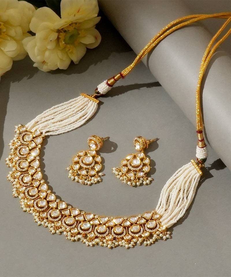 Gold plated kundan necklace set