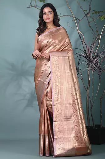 dark red tissue silk blend kanjivaram saree with intricate border
