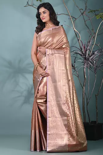 dark red tissue silk blend kanjivaram saree with intricate border