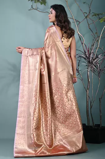 dark red tissue silk blend kanjivaram saree with intricate border