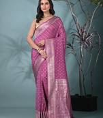 elegant mauve georgette saree with intricate silver zari work