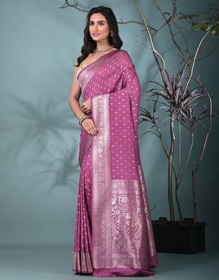 elegant mauve georgette saree with intricate silver zari work 2