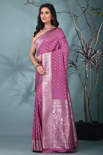 elegant mauve georgette saree with intricate silver zari work