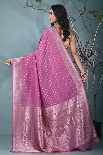elegant mauve georgette saree with intricate silver zari work
