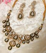 Gold plated kundan green enamel necklace set