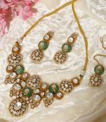 Gold plated kundan green stones necklace set