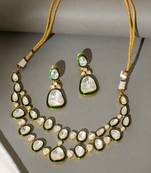 Gold plated kundan green enamel necklace set