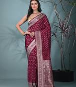 elegant fuchsia georgette saree with intricate silver zari work