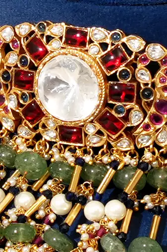 Gold plated kundan multicolor stones choker necklace set