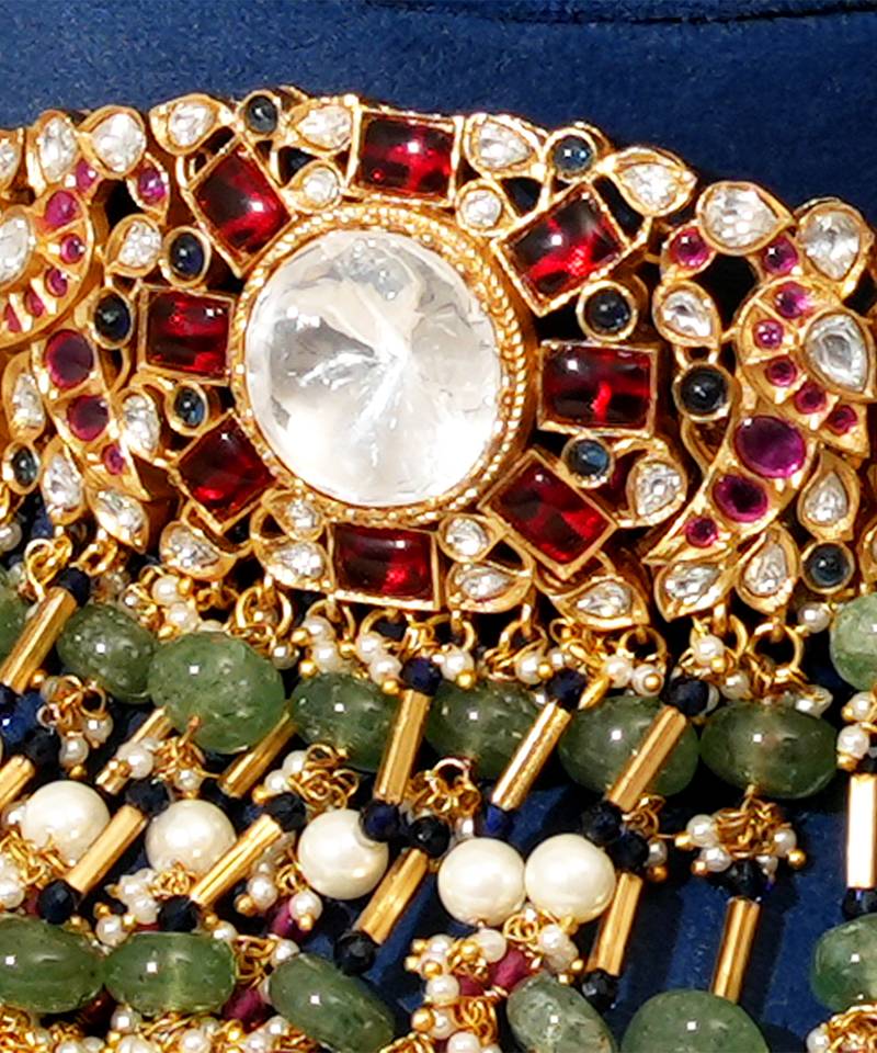 Gold plated kundan multicolor stones choker necklace set