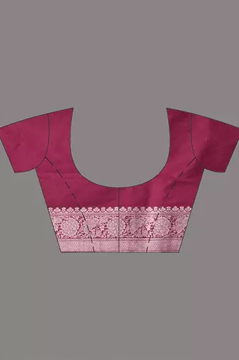 elegant fuchsia georgette saree with intricate silver zari work