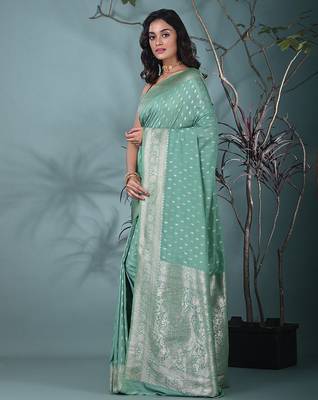 elegant sea green georgette saree with intricate silver zari work 2
