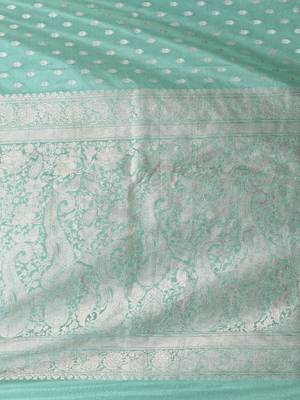 elegant sea green georgette saree with intricate silver zari work 4