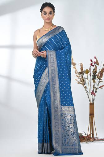 elegant sky blue georgette saree with intricate silver zari work