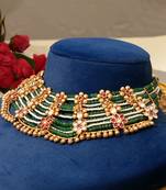 Gold plated kundan green stones necklace set