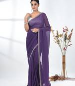 stylish violet chiffon saree with stone work border