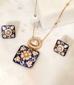 Gold plated kundan blue stones necklace set