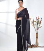 stylish purple chiffon saree with stone work border