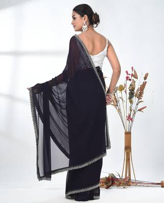 stylish purple chiffon saree with stone work border 3